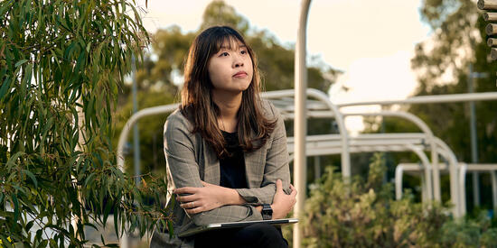 A Deakin business student on Burwood campus