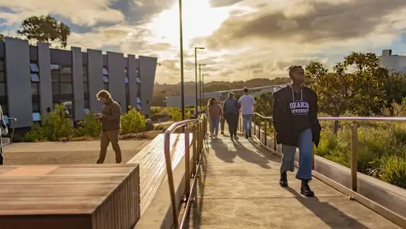 Deakin students outside the Warrnambool accommodation.
