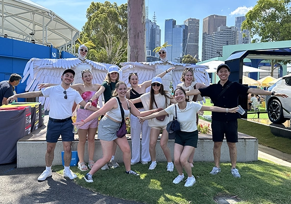 A group of Australian Summer School students at the Australian Open.
