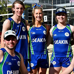 dusa-sports-clubs.jpg smiling students posing for the camera wearing deakin team sports uniforms