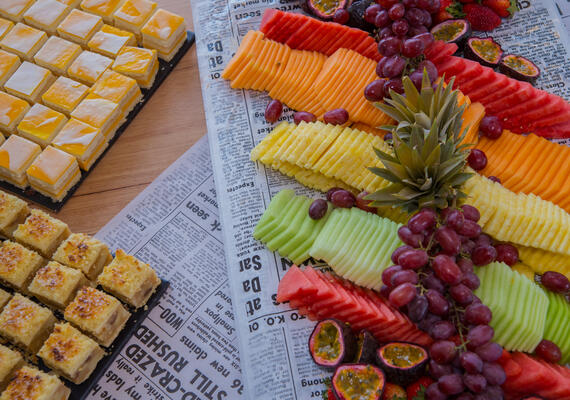 Deakin Downtown Corporate Centre cakes and fruit catering.