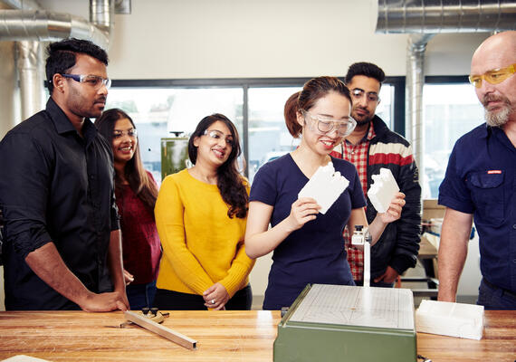 Students in construction lab
