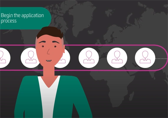 A graphic of a student against a Powerpoint on beginning the application process.