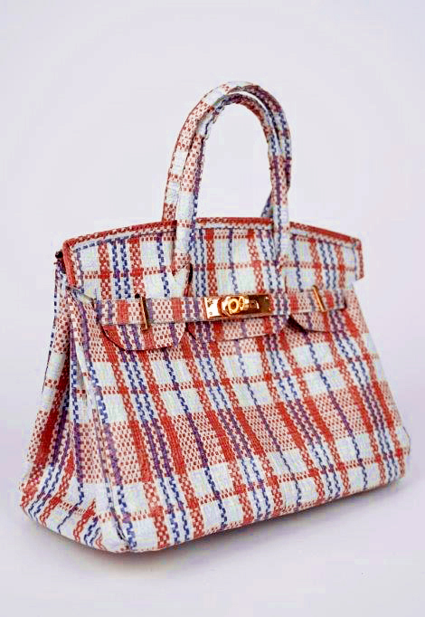 Sculpture of tartan Hermes bag