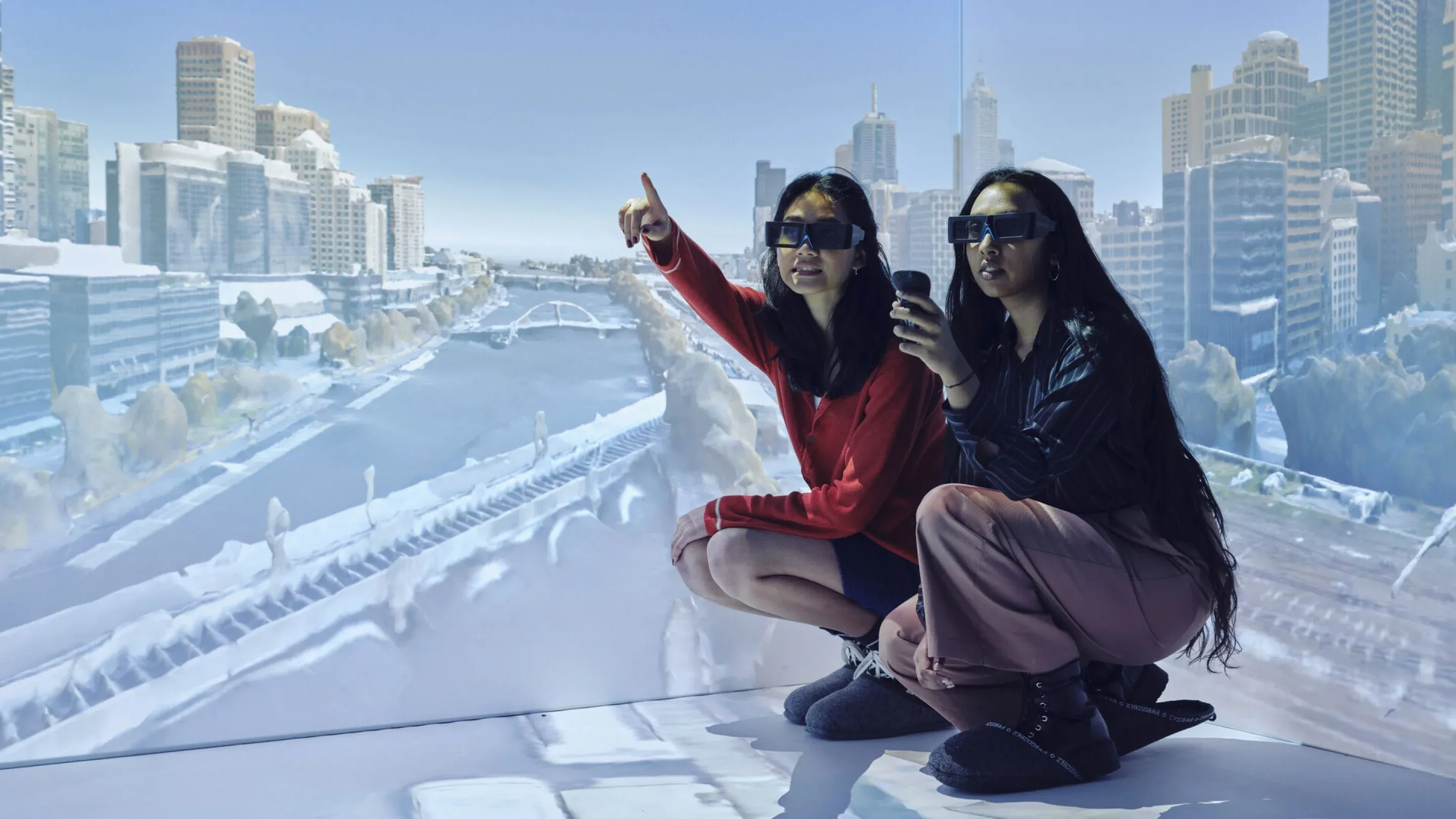 Two students experiencing virtual reality