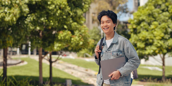 A student smiling at the Burwood campus.