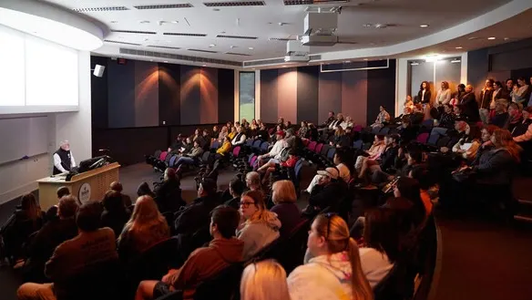 Information session in a lecture theatre at Warrnambool Open Day