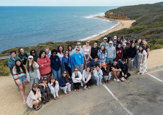A group of Deakin exchange students on the Great Ocean Road.