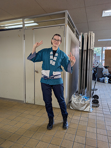 Getting ready in the club outfit for Taiko performance
