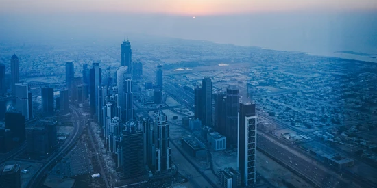 A city skyline of Dubai.