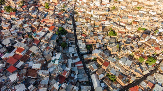 An arial view of a town.