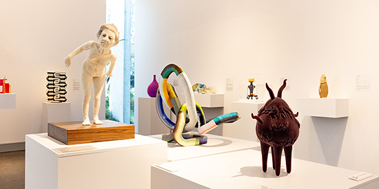 View of an exhibition room containing all the small sculptures from the 2024 awards