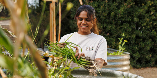 Student working in garden