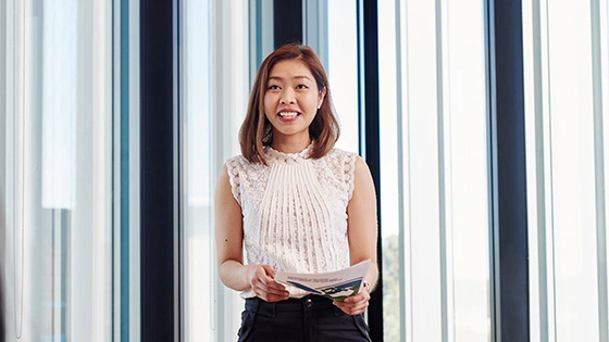 A Deakin philosophy student presenting. 