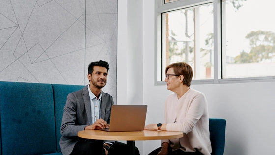 Health students sit at a table