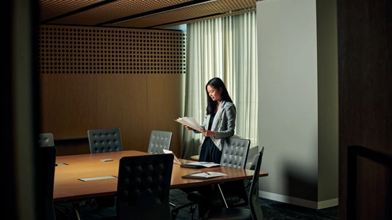 Students in a corporate meeting