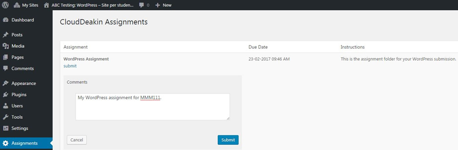 Submit Assignment in WordPress
