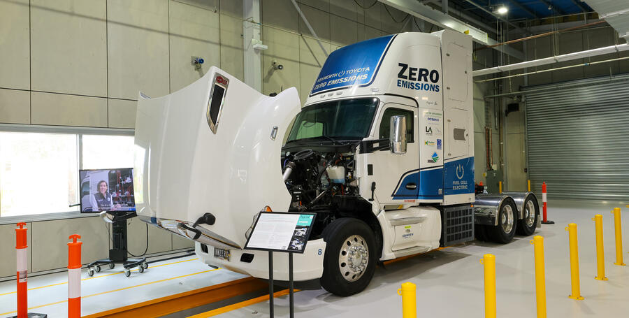 Hydrogen technology integration space including a 13-metre vehicle inspection pit and 3.5-tonne overhead gantry.