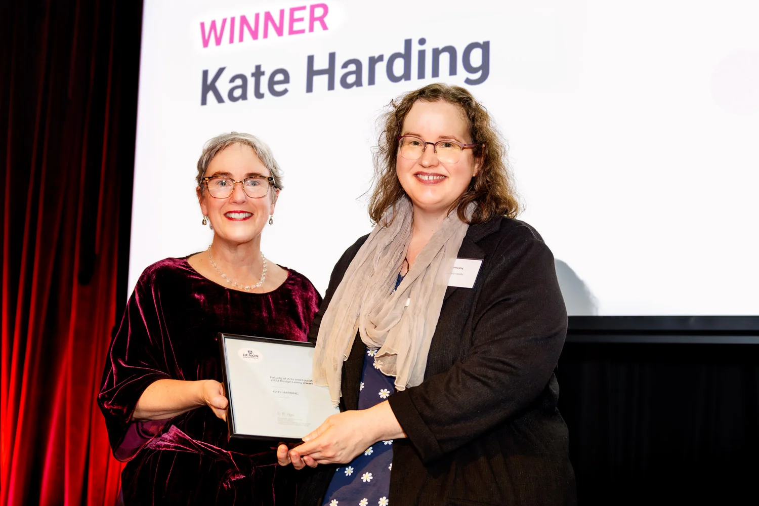Kate Harding receiving the 2023 Roslyn Lawry Award
